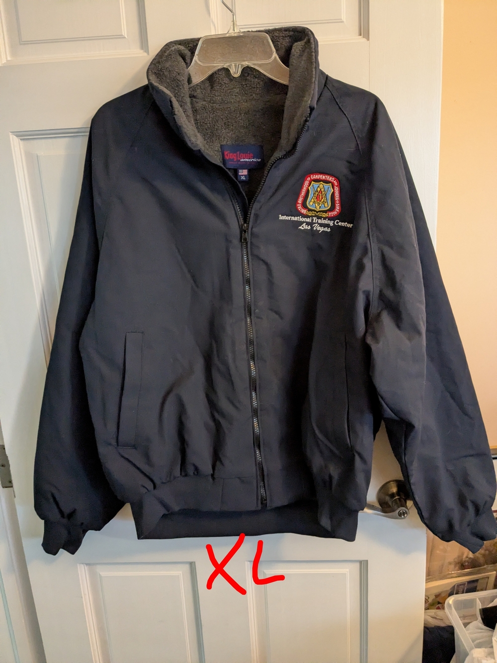 King Louie Union CarpentMen's Navy Bomber Jacket with Embroidered Training Patch